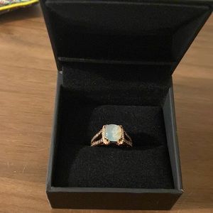 LEVIAN 14k Rose gold, Aquaprase stone with chocolate and white diamonds ring.